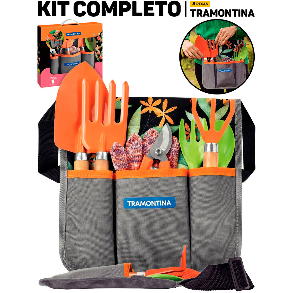 Kit Conjunto Jardinagem Tramontina 8 Peças C/ Cinto Ferramentas Jardim Flores Manutenção Horta Kit Conjunto Jardinagem Tramontina 8 Peças C/ Cinto Ferramentas Jardim Flores Manutenção Horta