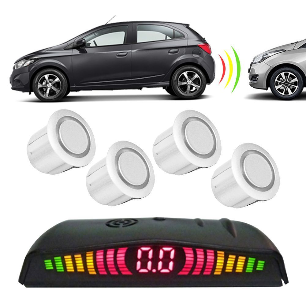 Sensor de Estacionamento 4 Pontos com Visor de LED Orbe 18mm Sobrepor Branco Universal