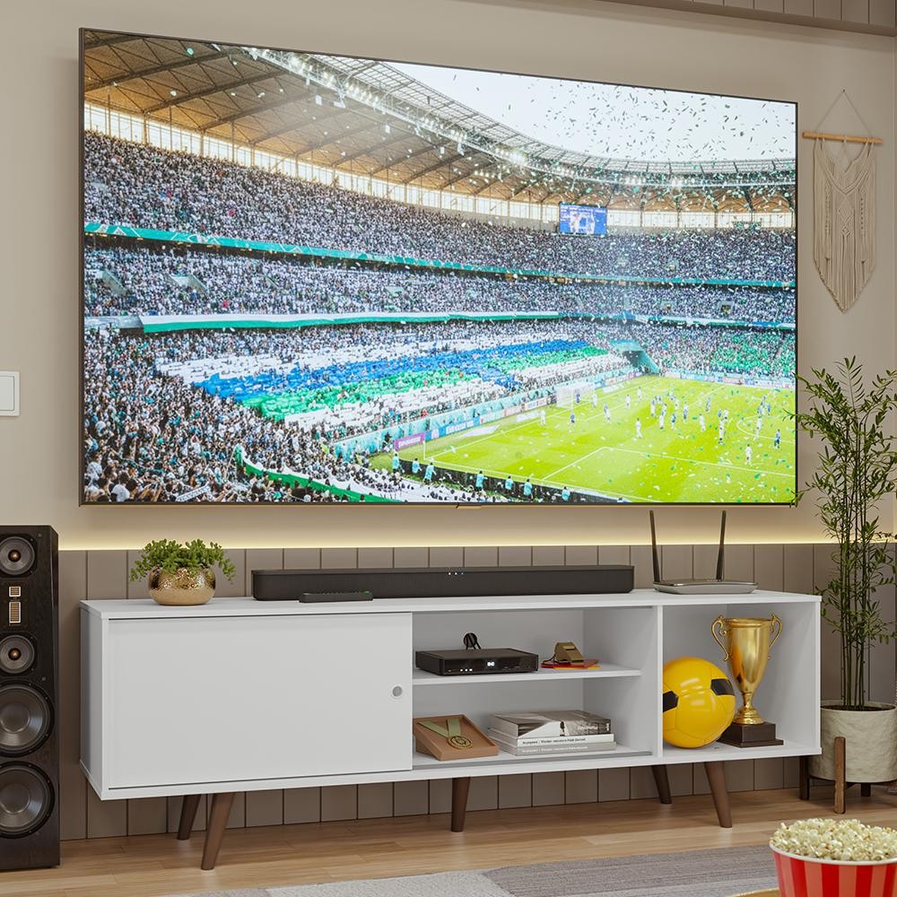 Rack para TV até 80 Polegadas 160cm com Pés Branco/Rustic Torino Madesa Rack para TV até 80 Polegadas 160cm com Pés Branco/Rustic Torino Madesa