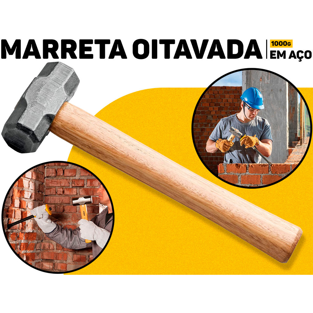 Marreta Oitavada 1Kg Cabo Madeira Envernizado Tramontina P/ Obras Serviços Pesados Pedreiro Marreta Oitavada 1Kg Cabo Madeira Envernizado Tramontina P/ Obras Serviços Pesados Pedreiro