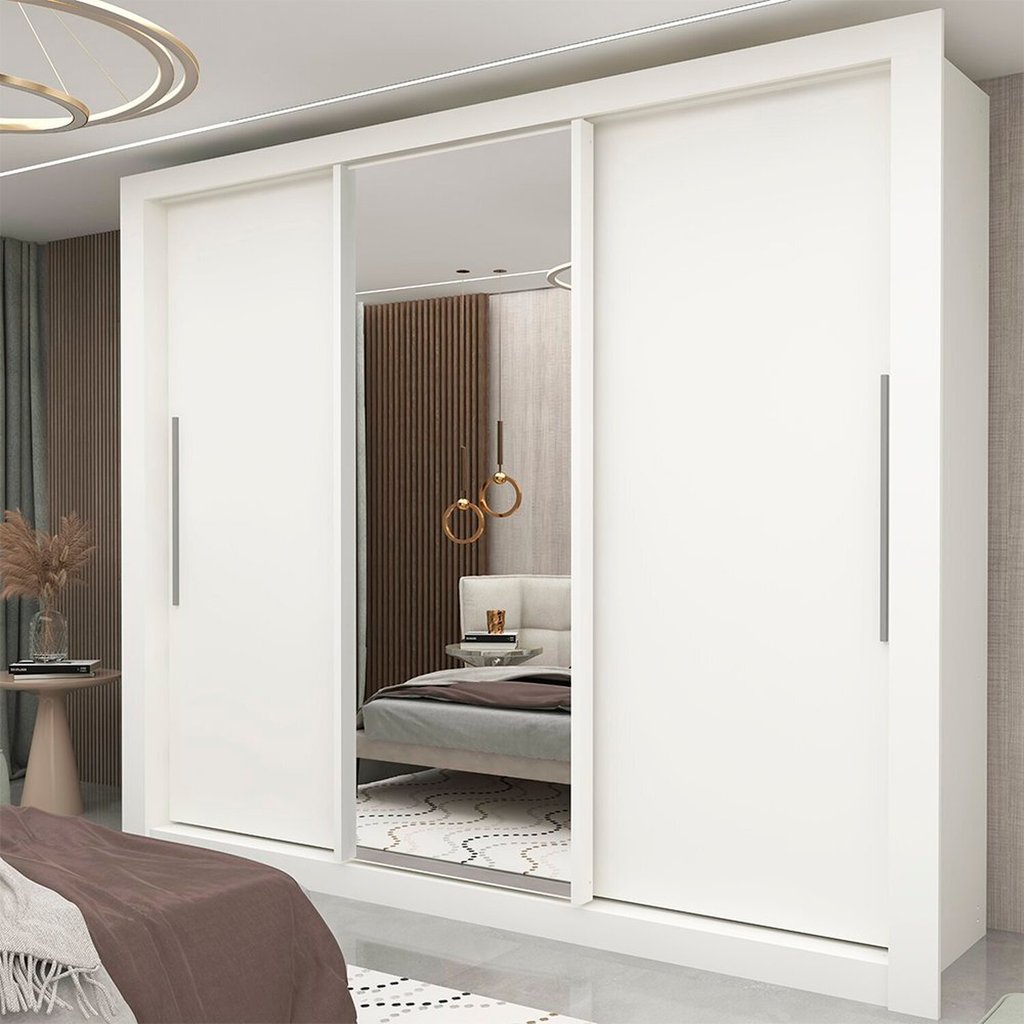 Guarda-roupa Casal 3 Portas 1 Porta Espelhada Milão 100% MDF Yescasa Branco Guarda-roupa Casal 3 Portas 1 Porta Espelhada Milão 100% MDF Yescasa Branco