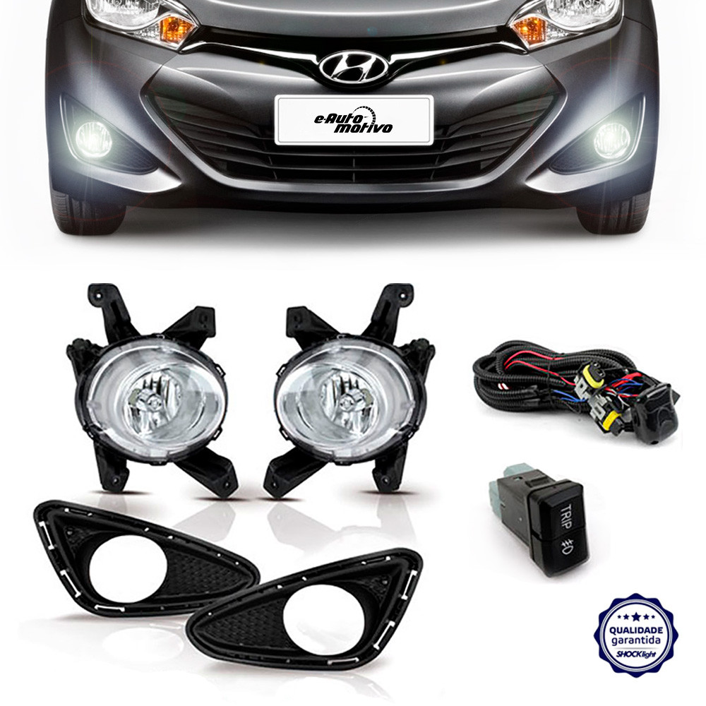 Farol de Milha Hyundai HB20 2012 a 2015 Shocklight Auxiliar Neblina Botão Original Kit Farol de Milha Hyundai HB20 2012 a 2015 Shocklight Auxiliar Neblina Botão Original Kit