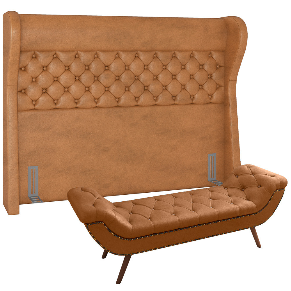 Kit Cabeceira Cama Box Queen 160 cm Madrid com Puff Recamier Santorini P05 Couríssimo Whisky – Lyam Decor Kit Cabeceira Cama Box Queen 160 cm Madrid com Puff Recamier Santorini P05 Couríssimo Whisky – Lyam Decor