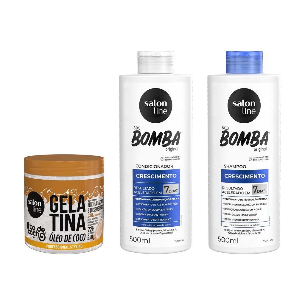 Kit Shampoo e Condicionador SOS Bomba Crescimento + Gelatina Óleo de Coco #todecacho Kit Shampoo e Condicionador SOS Bomba Crescimento + Gelatina Óleo de Coco #todecacho
