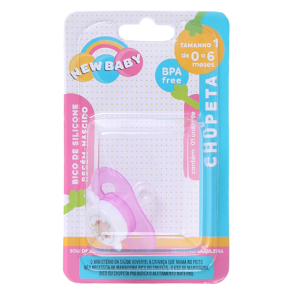 Chupeta Bebê New Baby Bico Reto Silicone Fase 1 Rosa Chupeta Bebê New Baby Bico Reto Silicone Fase 1 Rosa