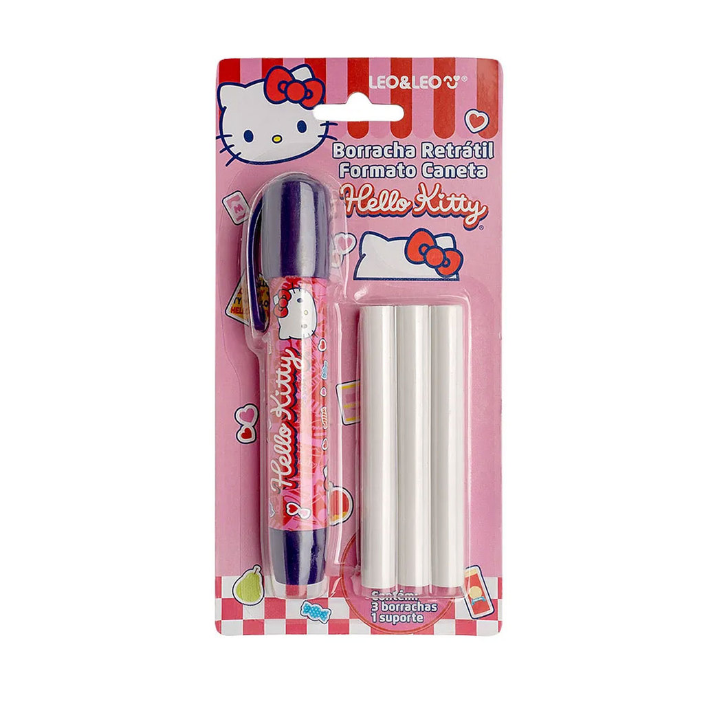 Caneta borracha Hello Kitty com 3 refis Leonora Caneta borracha Hello Kitty com 3 refis Leonora