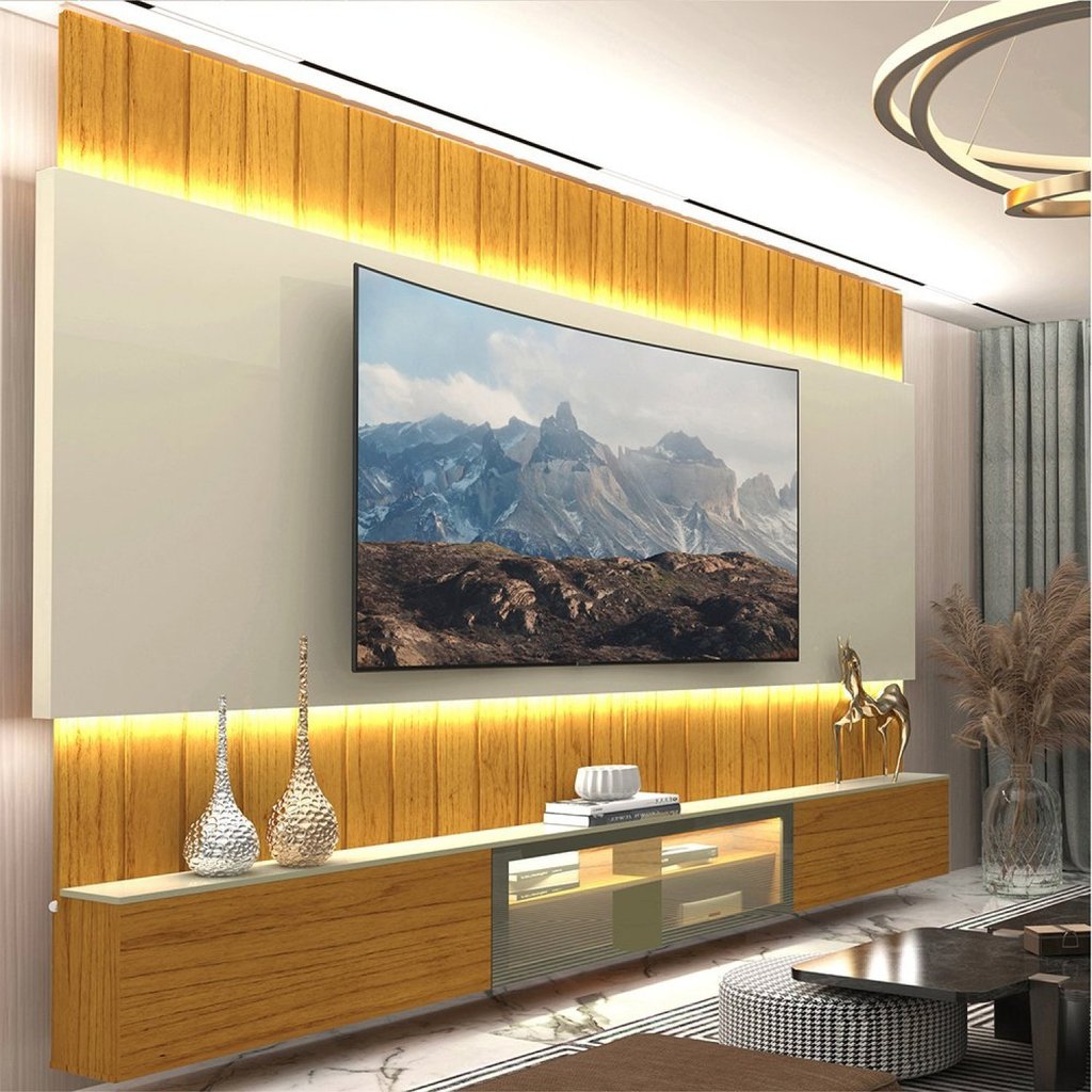 Estante para TV e Home Theater até 115 Polegadas com LED com Vidro Reflecta 100% MDF 260cmx251,5cm Led Soberano Estante para TV e Home Theater até 115 Polegadas com LED com Vidro Reflecta 100% MDF 260cmx251,5cm Led Soberano