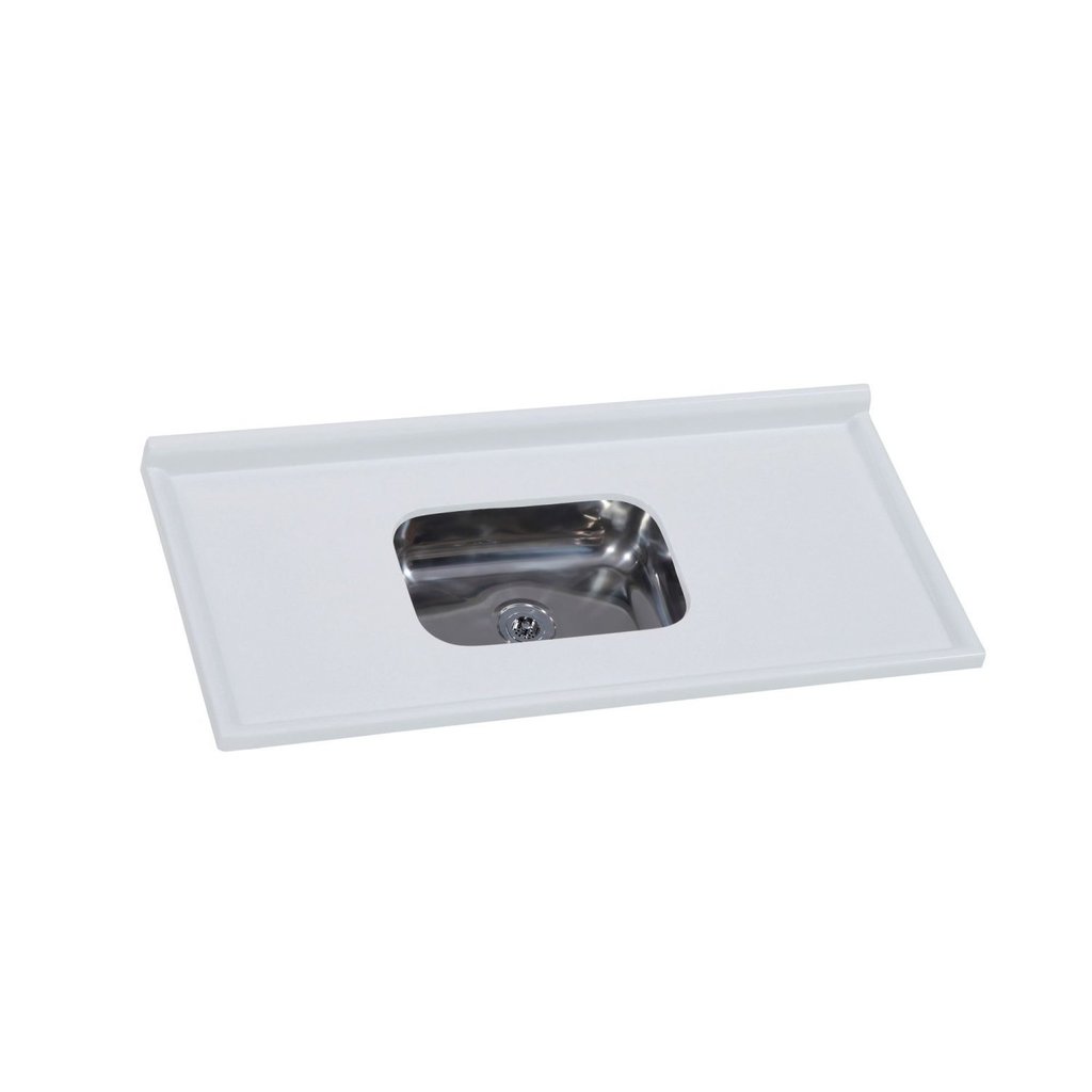 Pia de Cozinha em Mármore Sintético com Cuba em Aço Inox 120cmx55cm Aj Rorato Gelo Pia de Cozinha em Mármore Sintético com Cuba em Aço Inox 120cmx55cm Aj Rorato Gelo