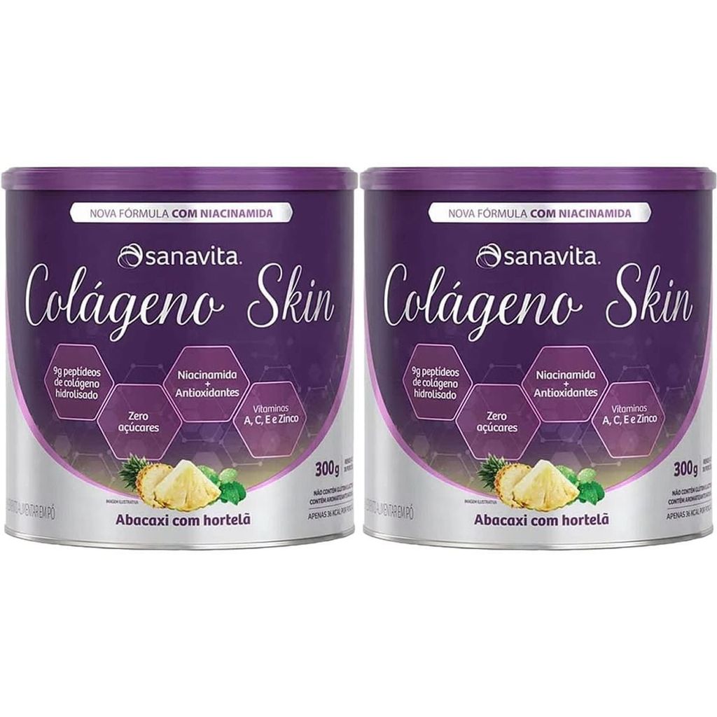 Kit 2X Colágeno Skin – 300g Abacaxi com Hortelã – Sanavita Kit 2X Colágeno Skin – 300g Abacaxi com Hortelã – Sanavita
