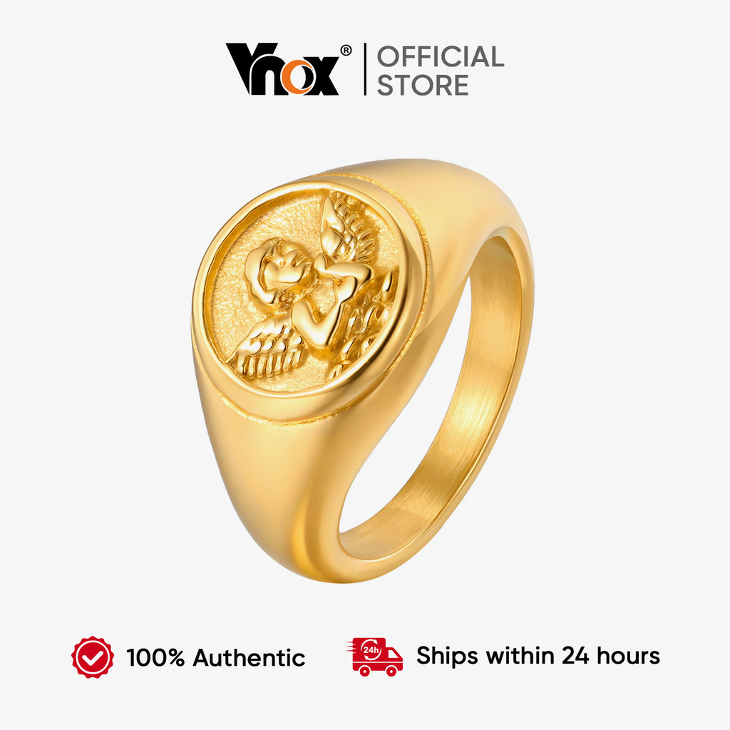 Vnox Ouro Cupido Anel Feminino Masculino Casal Meninas Aço Inoxidável Amor Robusto Amante Jóias Presente Vnox Ouro Cupido Anel Feminino Masculino Casal Meninas Aço Inoxidável Amor Robusto Amante Jóias Presente