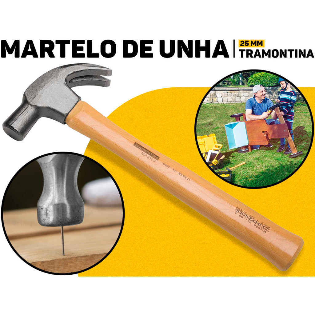 Martelo De Unha 25mm Tramontina Master Cabo Madeira Resistente P/Obras Reparos Uso Doméstico Reforma Martelo De Unha 25mm Tramontina Master Cabo Madeira Resistente P/Obras Reparos Uso Doméstico Reforma