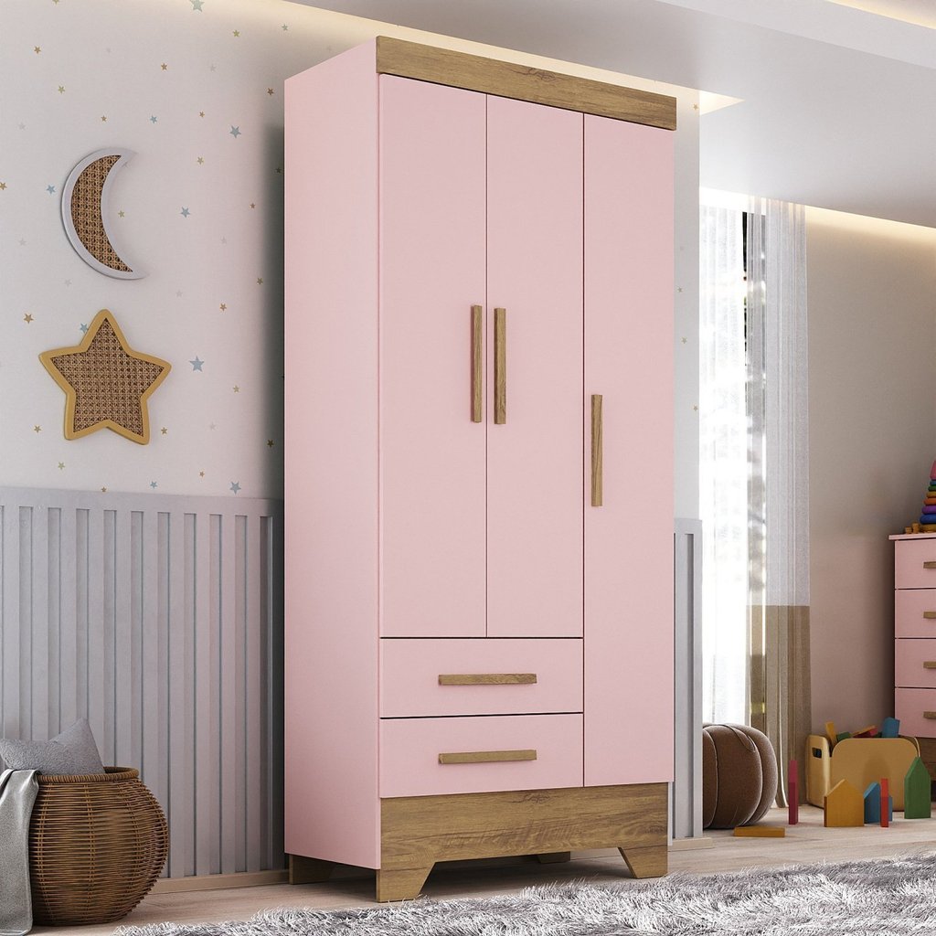 Guarda Roupa Infantil 3 Portas 2 Gavetas Rosa/Natural Tic Tac Espresso Móveis Rosa Fosco/Natural Guarda Roupa Infantil 3 Portas 2 Gavetas Rosa/Natural Tic Tac Espresso Móveis Rosa Fosco/Natural