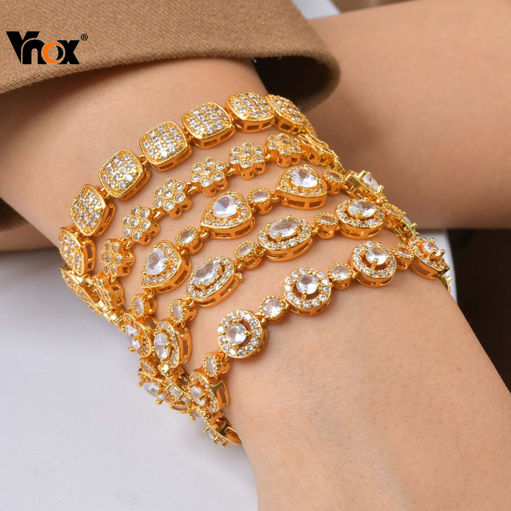 Pulseira De Corrente De Elo Cúbico Vnox Flower Heart Zircon Para Mulheres Em Aço Inoxidável Sem Desbotamento E Hipoalerg Pulseira De Corrente De Elo Cúbico Vnox Flower Heart Zircon Para Mulheres Em Aço Inoxidável Sem Desbotamento E Hipoalerg