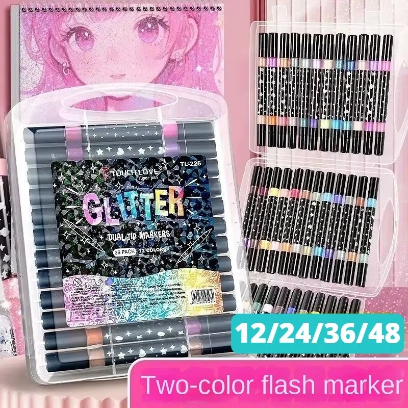 Caneta Glitter 24 48 72 96 pincel duplo marcadores arte canetas tinta metálica diy artesanato aniversário pôster álbum Caneta Glitter 24 48 72 96 pincel duplo marcadores arte canetas tinta metálica diy artesanato aniversário pôster álbum