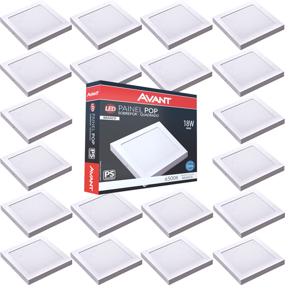 Kit 20 Luminaria de Teto Painel Plafon Sobrepor 18w Branco Frio 6500k Bivolt Avant Kit 20 Luminaria de Teto Painel Plafon Sobrepor 18w Branco Frio 6500k Bivolt Avant