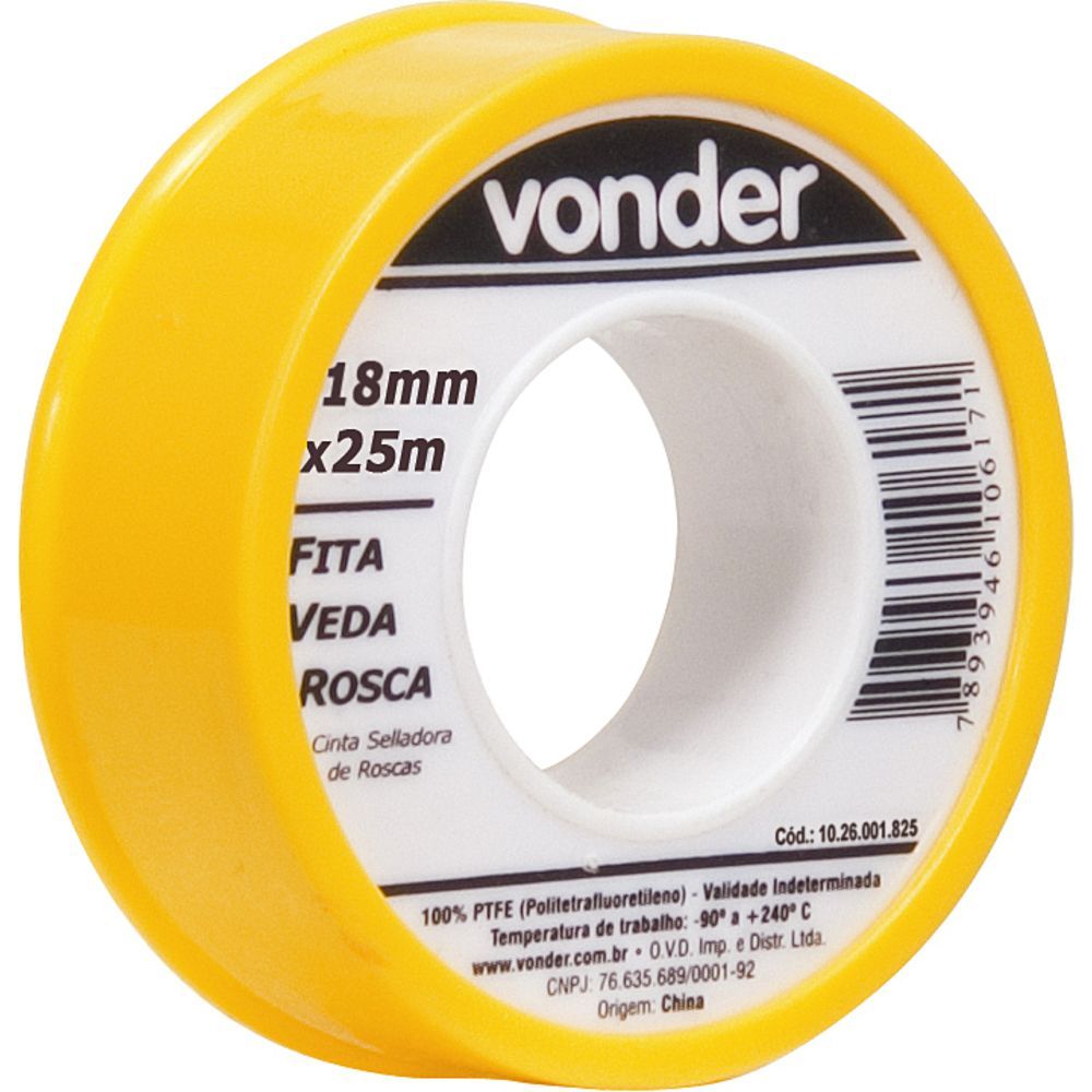 Fita veda rosca 18mmx5m ptfe teflon – Vonder Fita veda rosca 18mmx5m ptfe teflon – Vonder