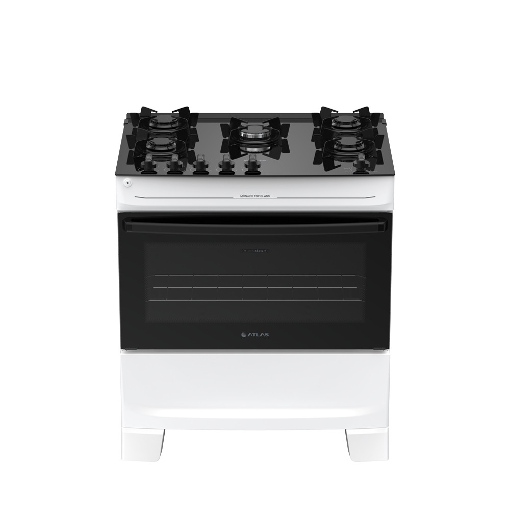 Fogão 5 bocas Atlas Mônaco Top Glass Automático Mesa de Vidro