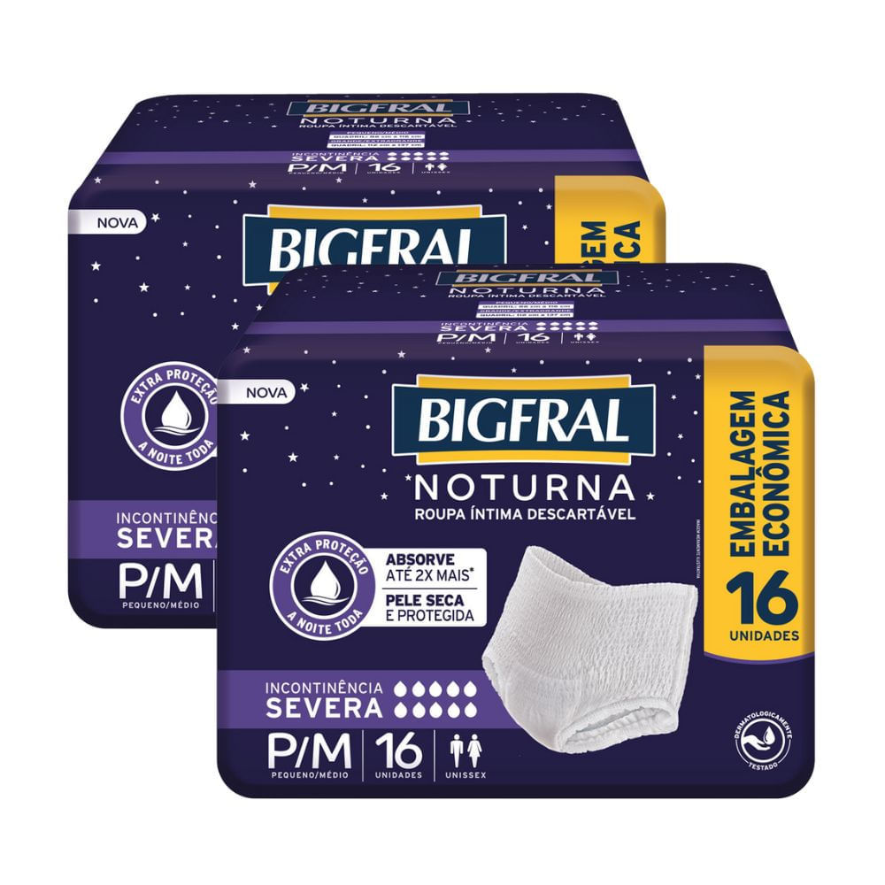 Kit 2 Roupa Intíma Descartável Bigfral Noturna P/M 16 Unidades Kit 2 Roupa Intíma Descartável Bigfral Noturna P/M 16 Unidades