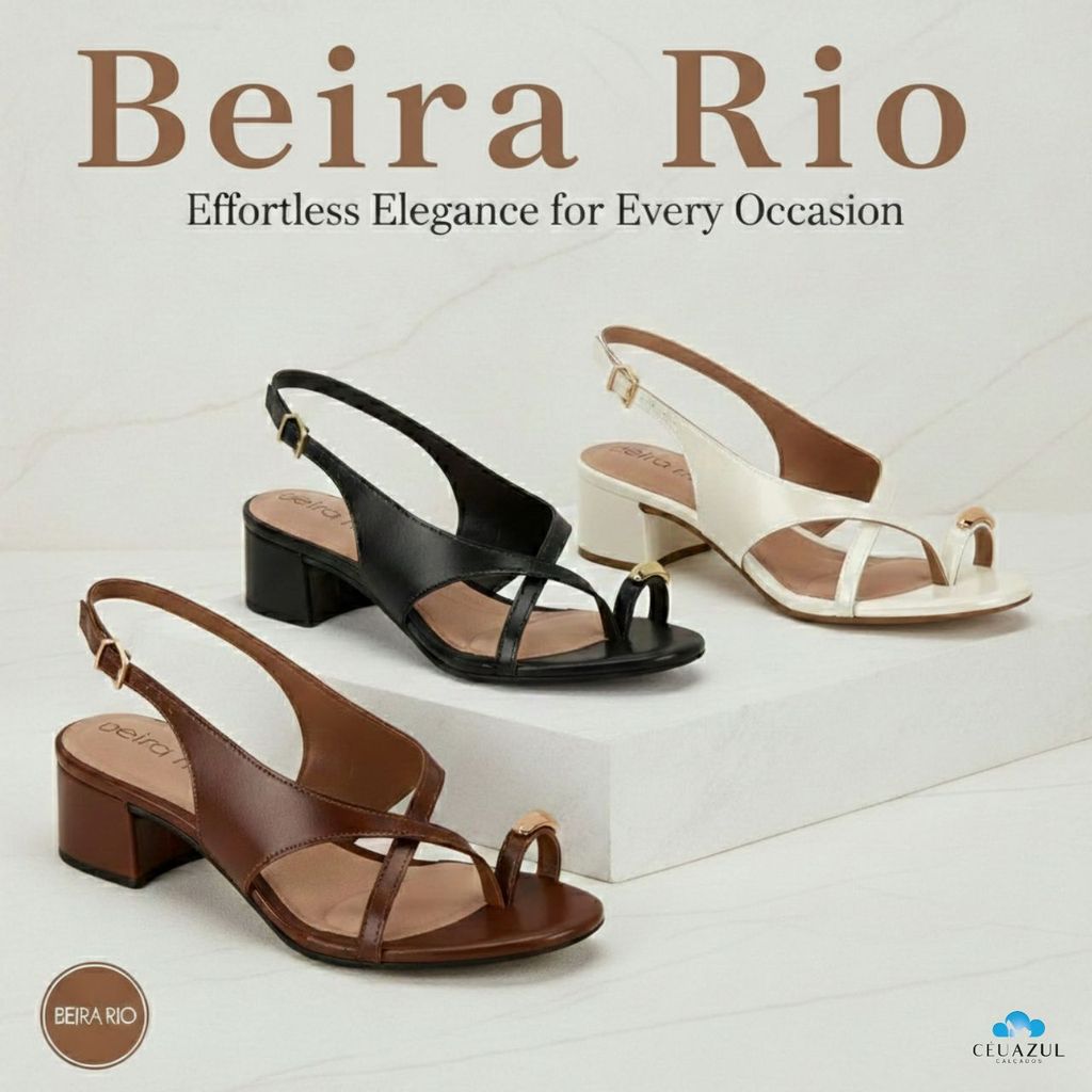 Sandália Feminina Beira Rio Salto Bloco Dedo Dourado Original Sandália Feminina Beira Rio Salto Bloco Dedo Dourado Original