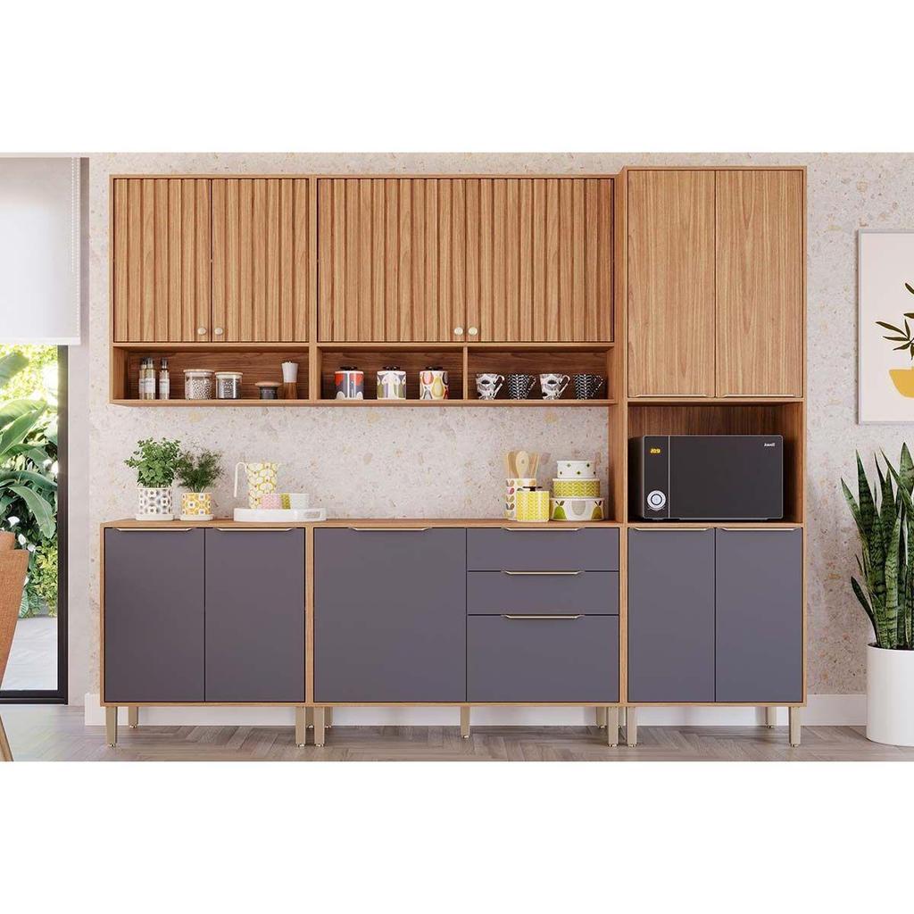 Cozinha Completa Divina 5 Peças (2Aéreos+2Balcões+1Paneleiro) CZ001 Freijo/Titanium – MGM