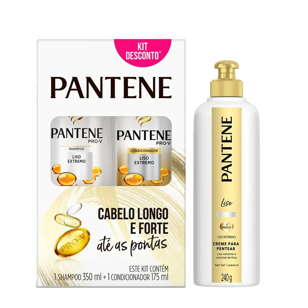 Kit Pantene Liso Extremo Shampoo 350ml + Condicionador 175ml + Creme Para Pentear 240g Kit Pantene Liso Extremo Shampoo 350ml + Condicionador 175ml + Creme Para Pentear 240g