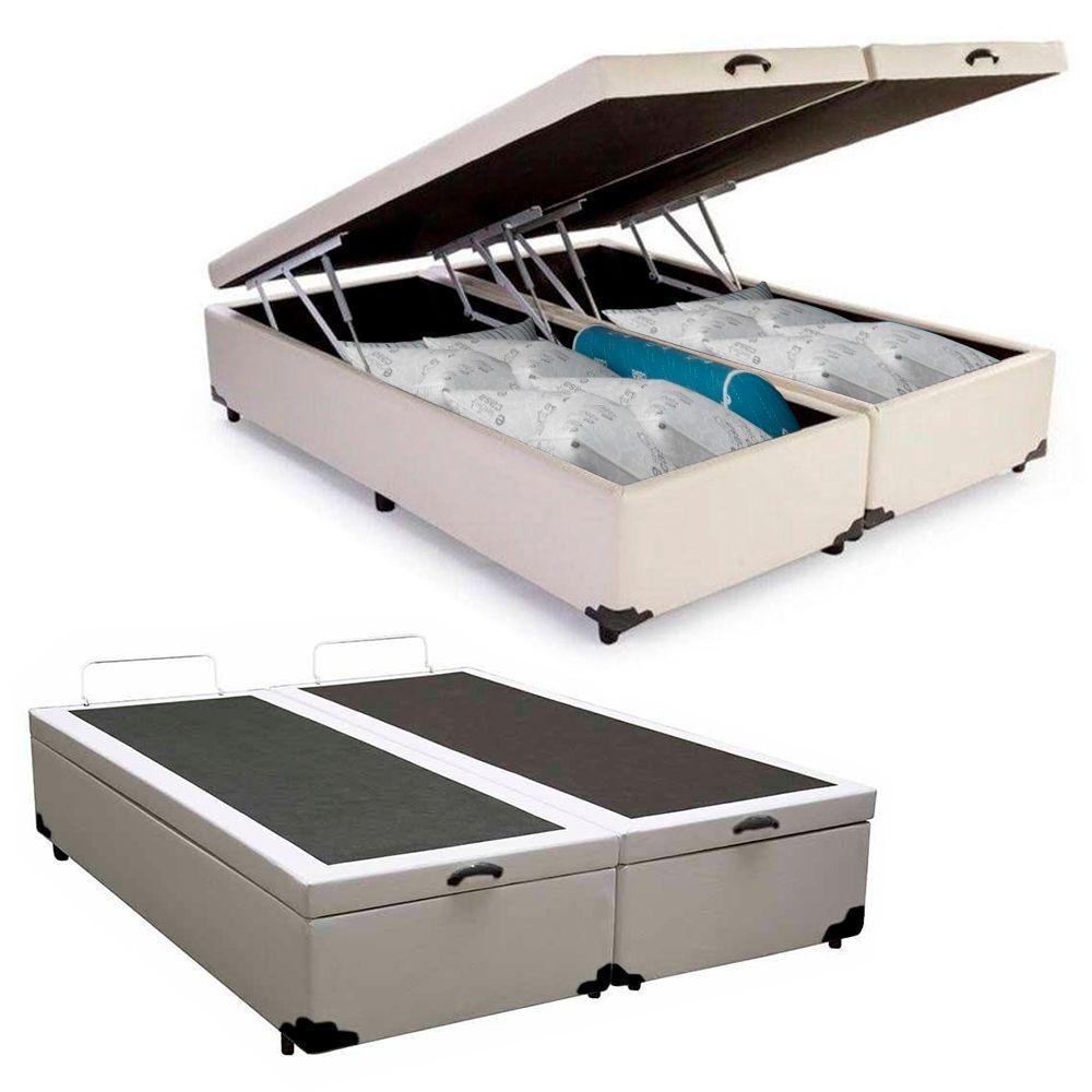 Cama Box Baú Casal Bipartido Sintético Cama Branco 138x188x45cm Cama Box Baú Casal Bipartido Sintético Cama Branco 138x188x45cm