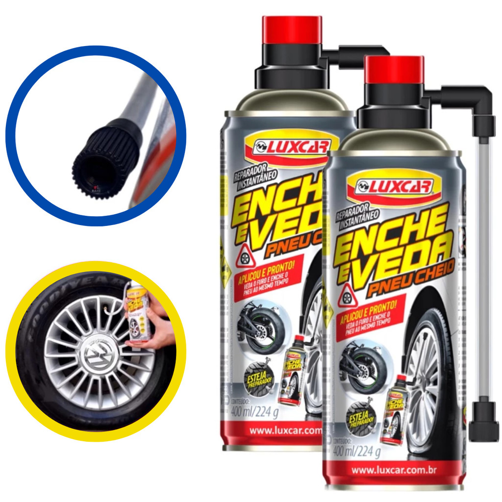 Kit 2 Reparadores Instantâneo De Pneu Enche e Veda Luxcar 400ml Reparador De Pneu Spray 8158 Kit 2 Reparadores Instantâneo De Pneu Enche e Veda Luxcar 400ml Reparador De Pneu Spray 8158