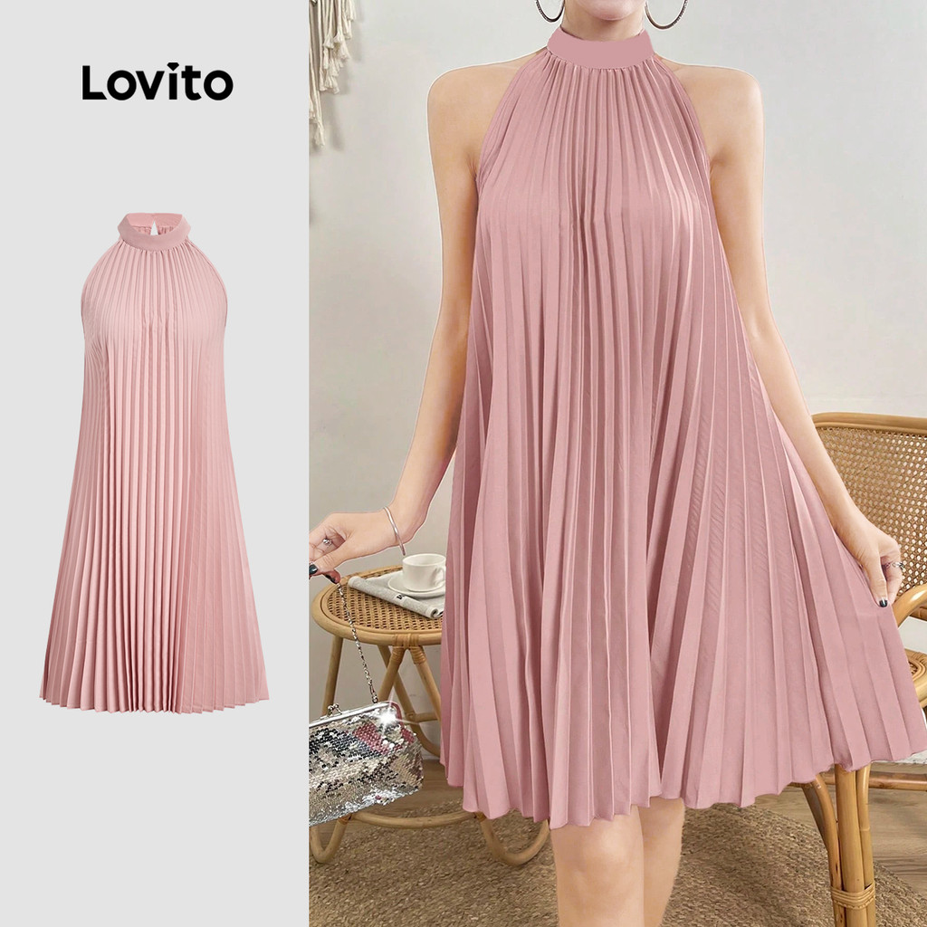 (NEW) Lovito Vestido Elegante Plissado Francês Estilo Preguiçoso Primavera/verão Rosa para Mulheres LBL33008 (NEW) Lovito Vestido Elegante Plissado Francês Estilo Preguiçoso Primavera/verão Rosa para Mulheres LBL33008
