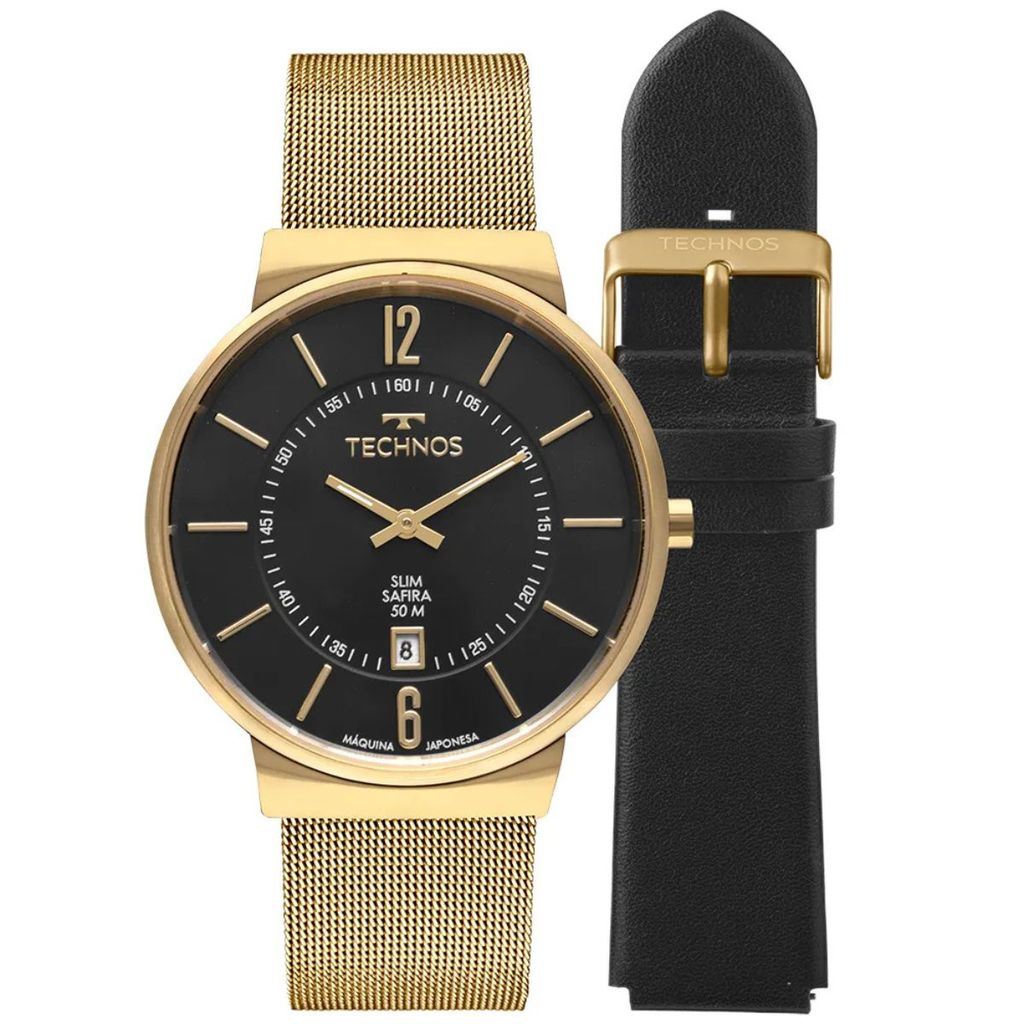 RELÓGIO TECHNOS MASCULINO SLIM TROCA PULSEIRA DOURADO GM17AC/T1P RELÓGIO TECHNOS MASCULINO SLIM TROCA PULSEIRA DOURADO GM17AC/T1P