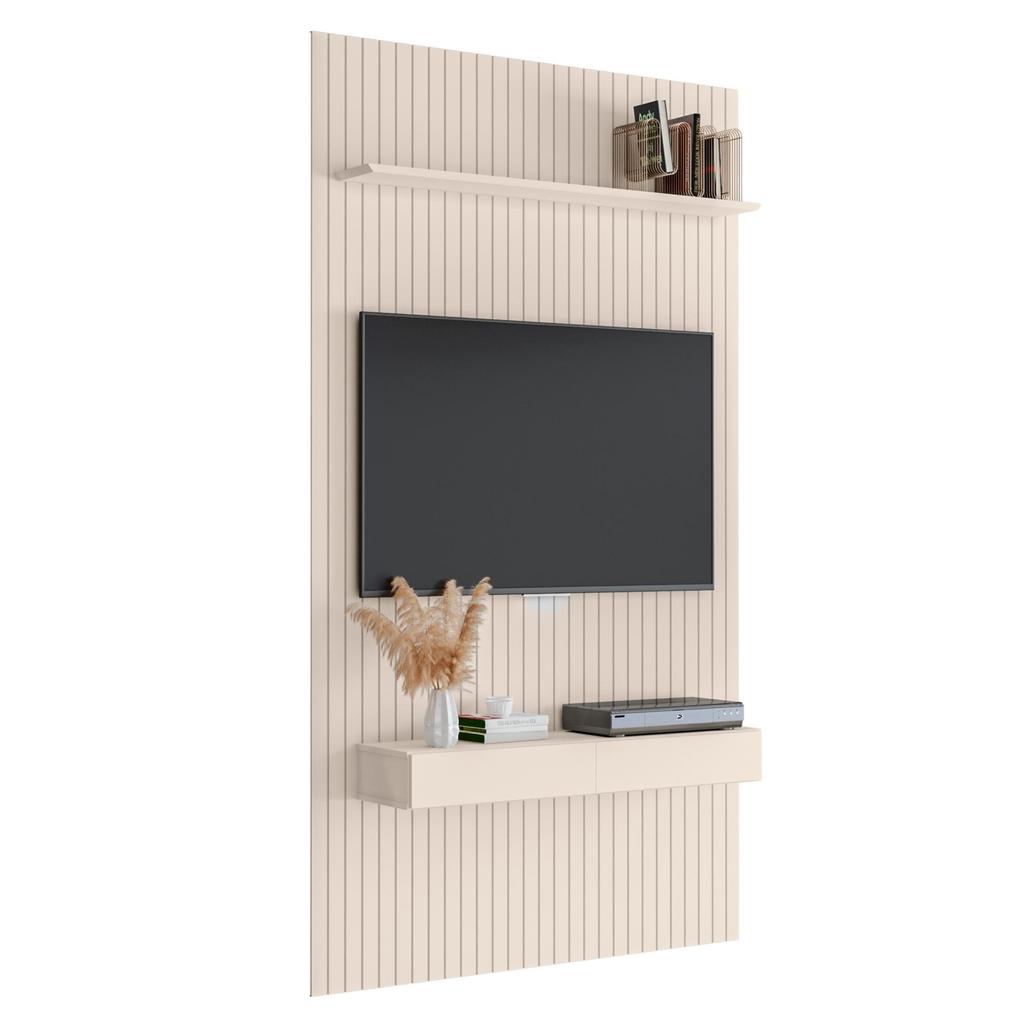 Painel para TV até 55 Polegadas 1,39×2,40m Ripado com Nicho Arbo Off White EDN Painel para TV até 55 Polegadas 1,39×2,40m Ripado com Nicho Arbo Off White EDN
