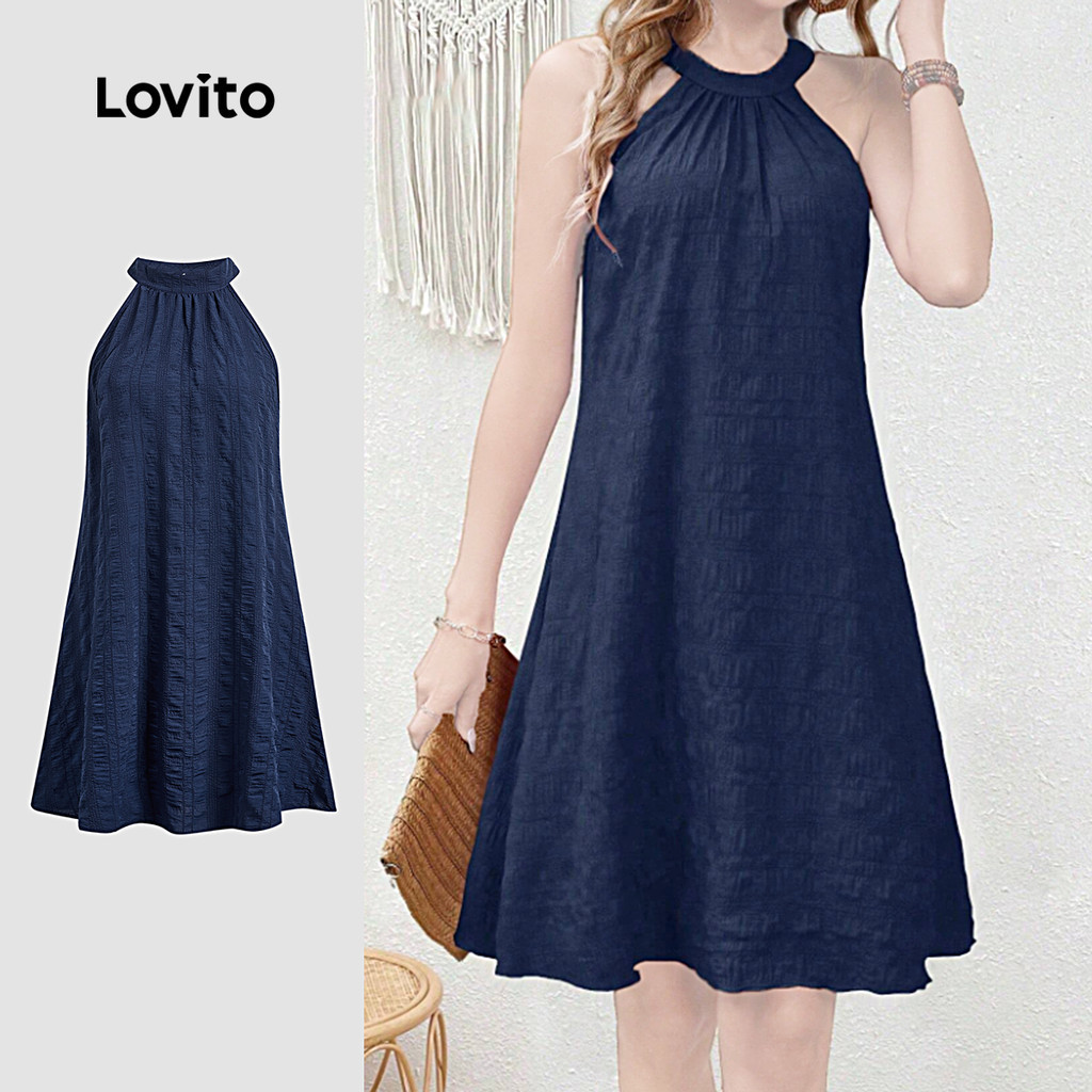 Vestido A-Hem Textura Halter Neck Sem Mangas-DRB149P1D335 Vestido A-Hem Textura Halter Neck Sem Mangas-DRB149P1D335