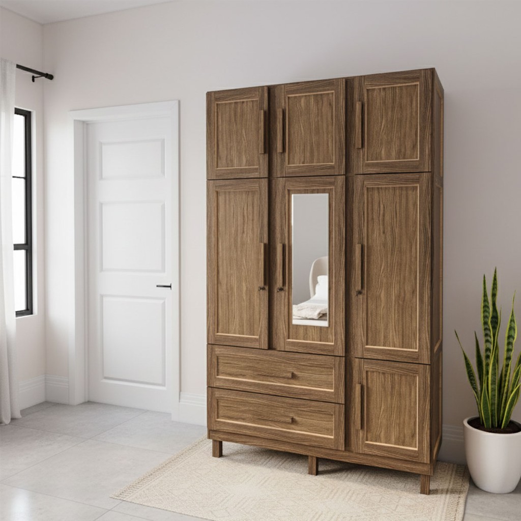 Guarda-Roupa Solteiro Ceará 7 Portas 2 Gavetas 2 Prateleiras com Espelho Imbuia Natural – Rodmóveis Guarda-Roupa Solteiro Ceará 7 Portas 2 Gavetas 2 Prateleiras com Espelho Imbuia Natural – Rodmóveis
