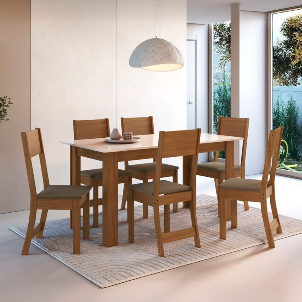 Conjunto de Mesa 6 Cadeiras Belgica Indekes 1,50cm Conjunto de Mesa 6 Cadeiras Belgica Indekes 1,50cm