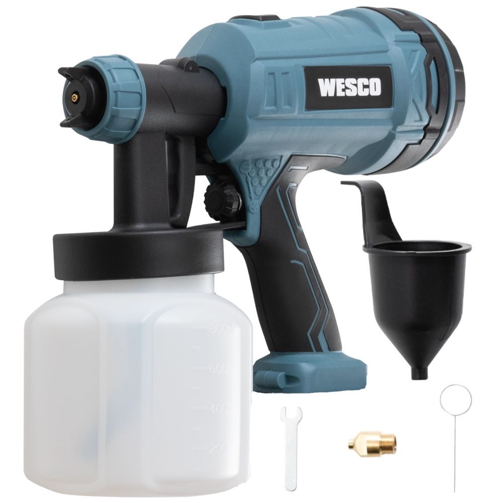 Pistola De Pintura 18V WS2342.9 HVLP Vazão de 600ml/min e Reservatório 800ml Bocal Ajustável Wesco Pistola De Pintura 18V WS2342.9 HVLP Vazão de 600ml/min e Reservatório 800ml Bocal Ajustável Wesco