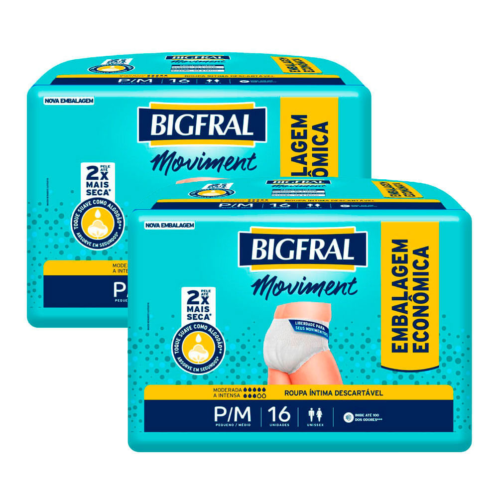 Kit 2 Roupa Íntima Bigfral Moviment P/M 16 Unidades Kit 2 Roupa Íntima Bigfral Moviment P/M 16 Unidades