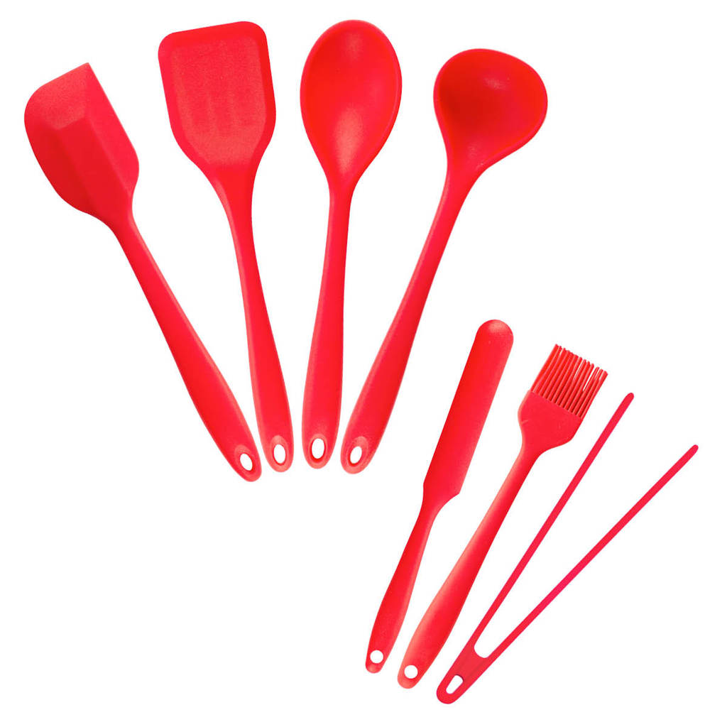 Kit de Utensílios de Silicone Vermelha Oikos – 7 Peças Kit de Utensílios de Silicone Vermelha Oikos – 7 Peças