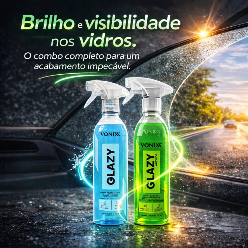 Kit Proteção Vidros Vonixx Glazy + Anti Fog Visibilidade e Segurança ao Dirigir Kit Proteção Vidros Vonixx Glazy + Anti Fog Visibilidade e Segurança ao Dirigir