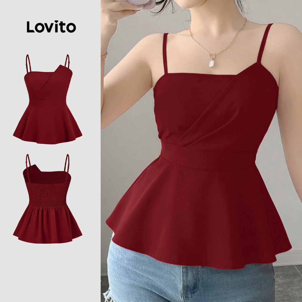 Lovito Blusa Vintage Assimétrica Para Ocasiões Casuais E Festas Cor Vinho Para Mulheres L164ED039 Lovito Blusa Vintage Assimétrica Para Ocasiões Casuais E Festas Cor Vinho Para Mulheres L164ED039