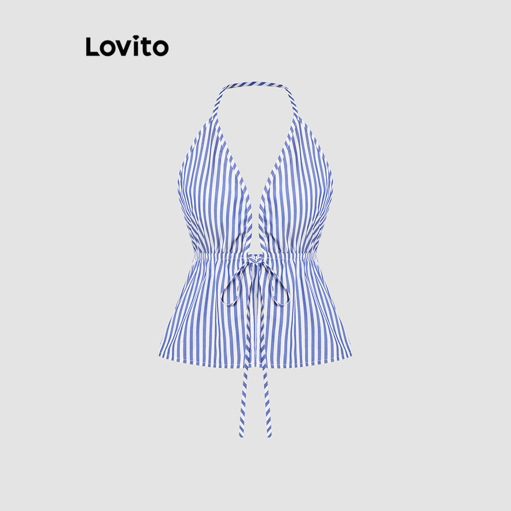 Lovito Top Vintage Listrado Franzido Verão/primavera Boho Férias Regata Para Mulheres L114AD122 Lovito Top Vintage Listrado Franzido Verão/primavera Boho Férias Regata Para Mulheres L114AD122