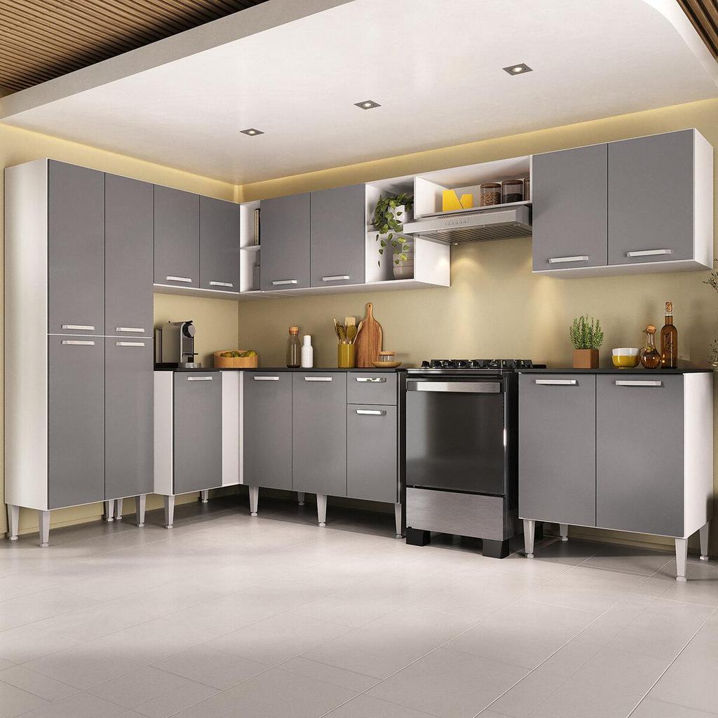 Armário Cozinha Modulada Completa de Canto 432,5cm Pequim Pop Multimóveis MP3774 Armário Cozinha Modulada Completa de Canto 432,5cm Pequim Pop Multimóveis MP3774