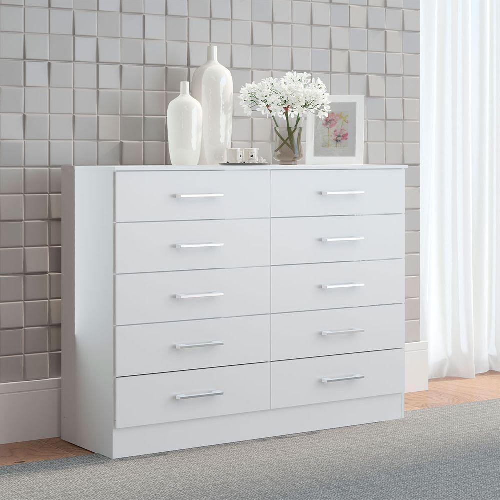 Cômoda Para Quarto Casal Organizadora Com 10 Gavetas Menu Móveis Branco
