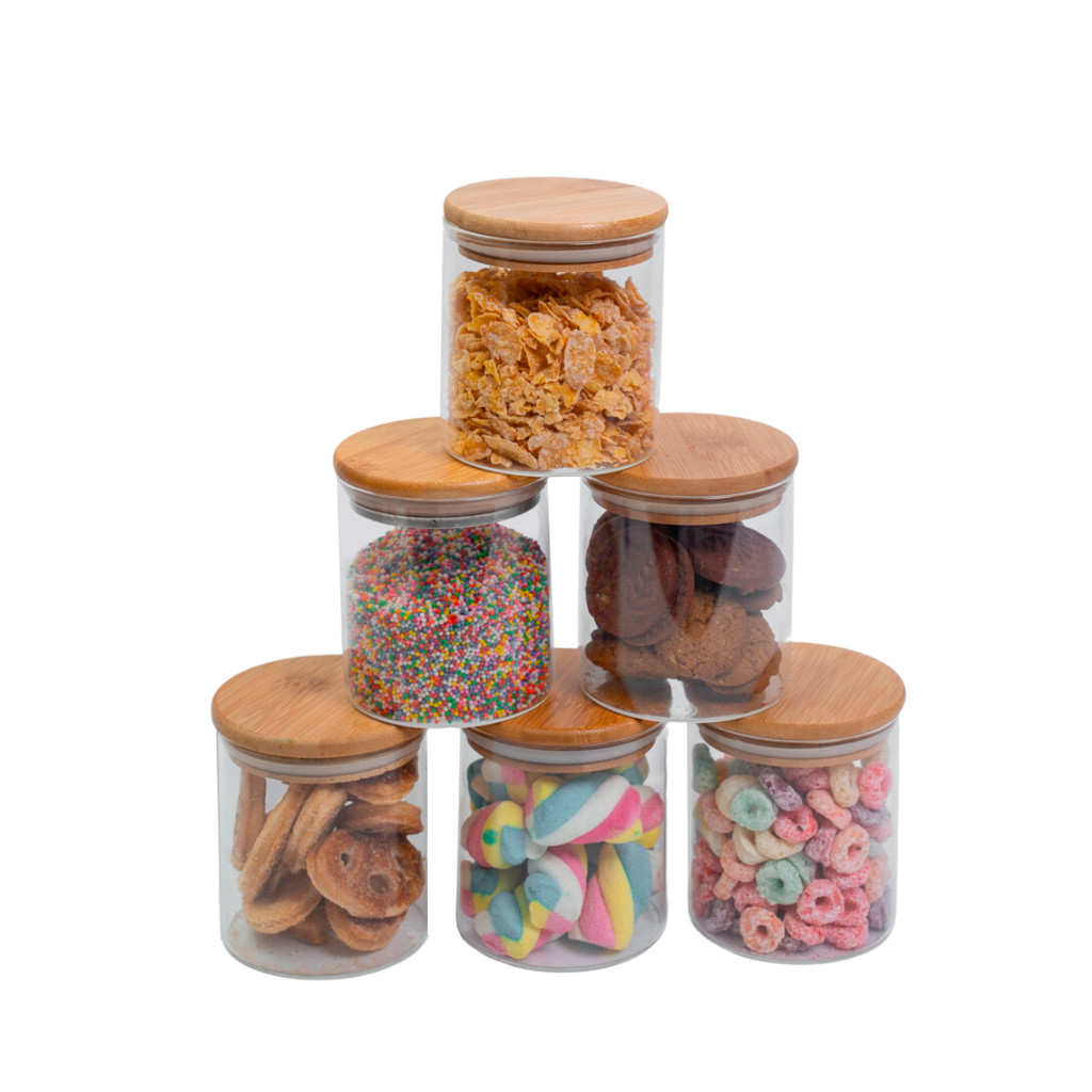 Conjunto de 6 Potes Herméticos de 400 Ml com Tampa de Bambu Oikos Conjunto de 6 Potes Herméticos de 400 Ml com Tampa de Bambu Oikos