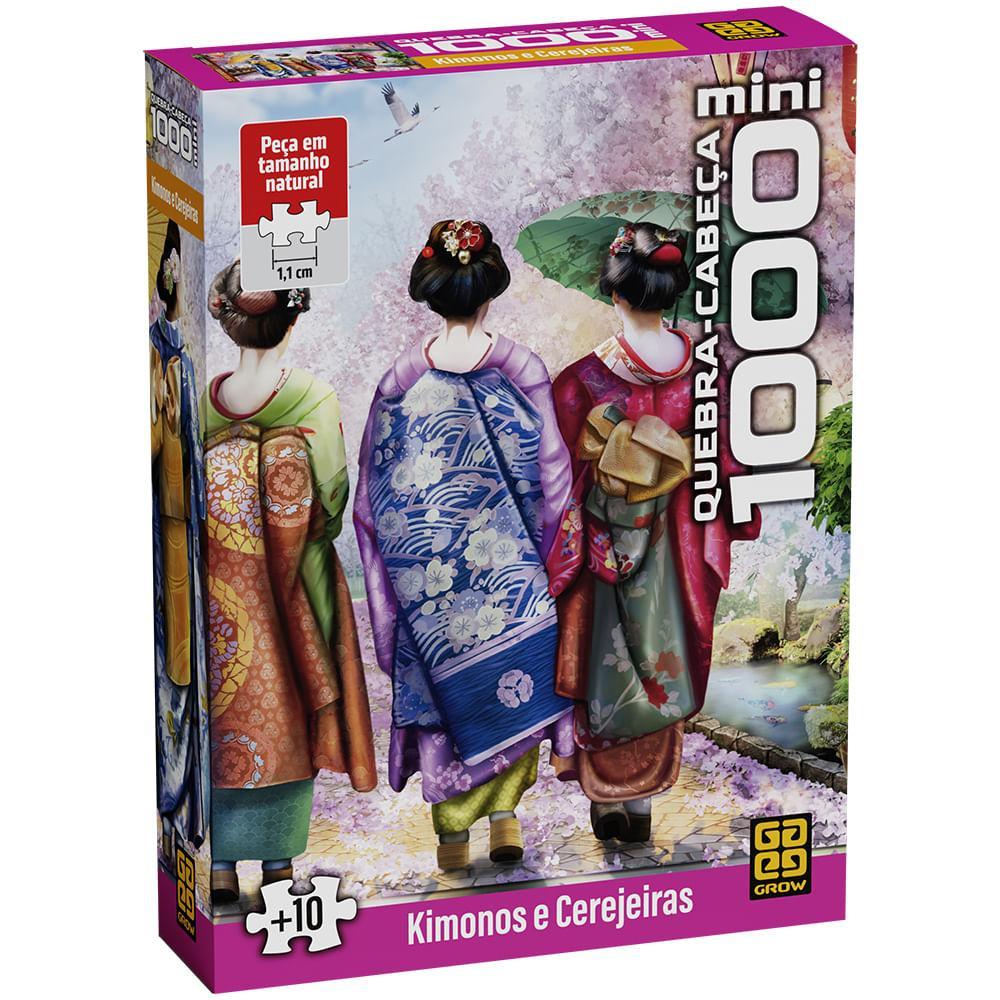 Mini Quebra-cabeça 1000 peças Kimonos e Cerejeiras Mini Quebra-cabeça 1000 peças Kimonos e Cerejeiras