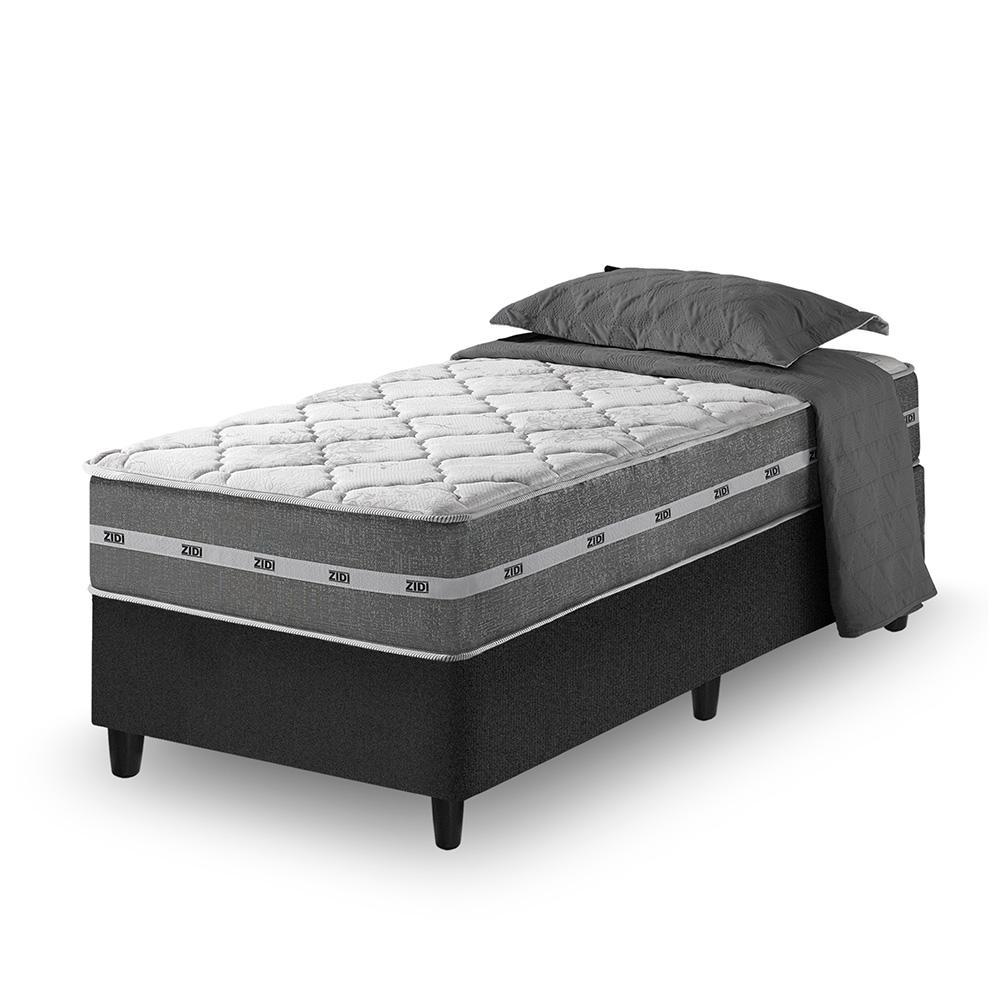Cama Box Solteiro King Preto + Colchão Molas Ensacadas Zidi Miami 96x203x59cm Cama Box Solteiro King Preto + Colchão Molas Ensacadas Zidi Miami 96x203x59cm