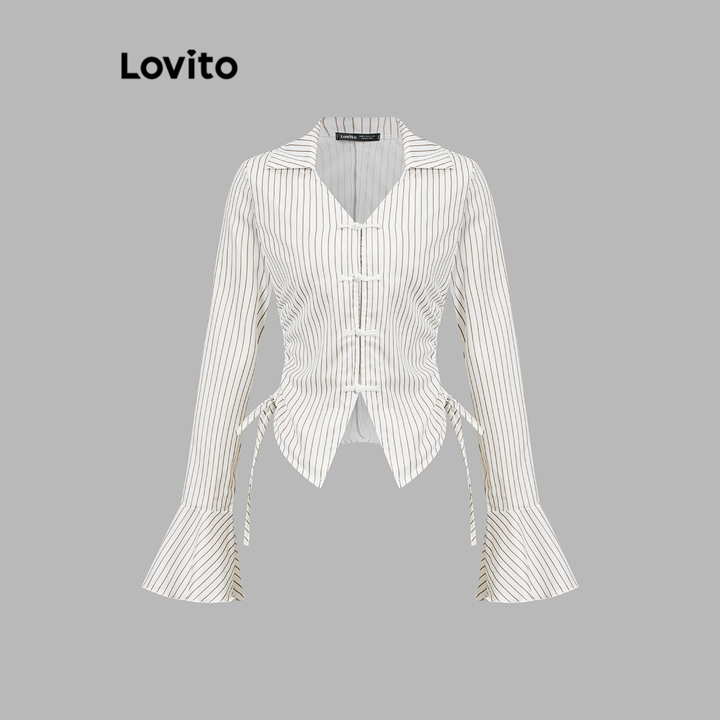 Lovito Blusa Casual Listrada Com Laço Lateral Para Mulheres L110AD533 Lovito Blusa Casual Listrada Com Laço Lateral Para Mulheres L110AD533