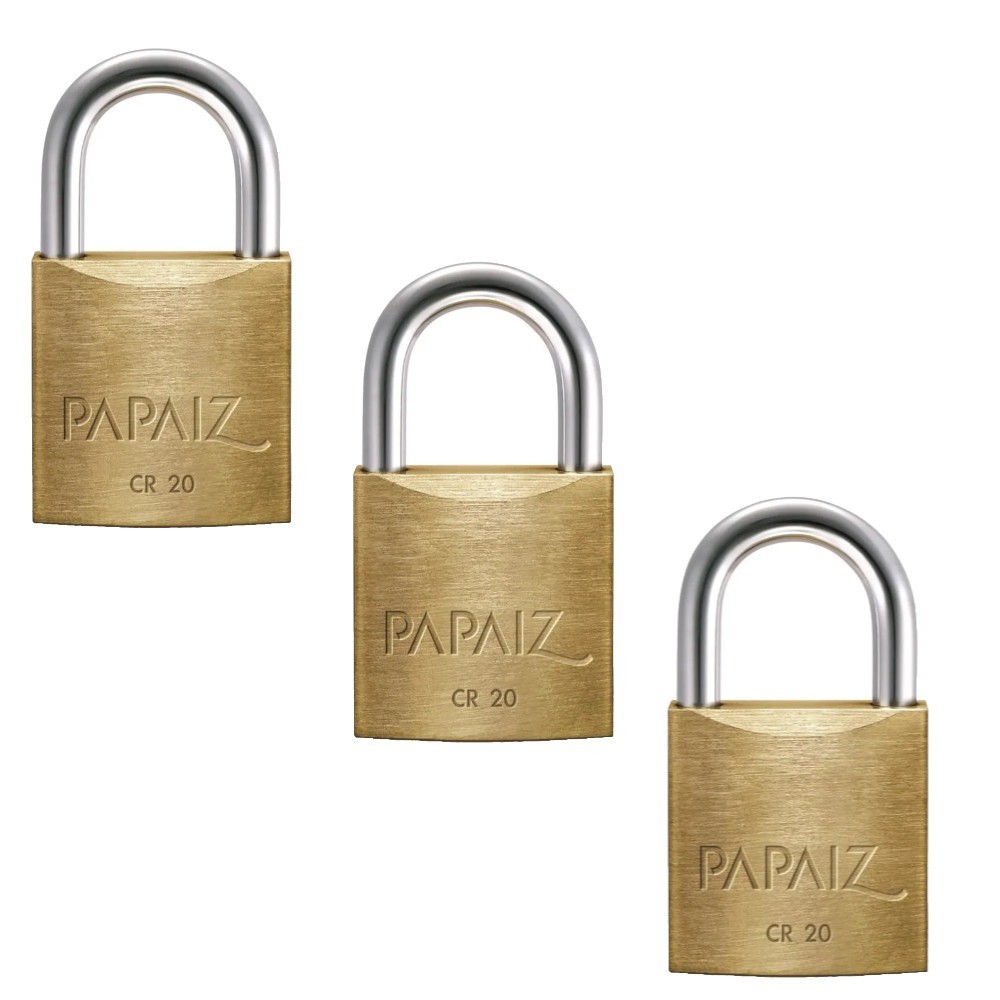 Kit 3 cadeados em latão de 20 mm – CR20 Papaiz Kit 3 cadeados em latão de 20 mm – CR20 Papaiz
