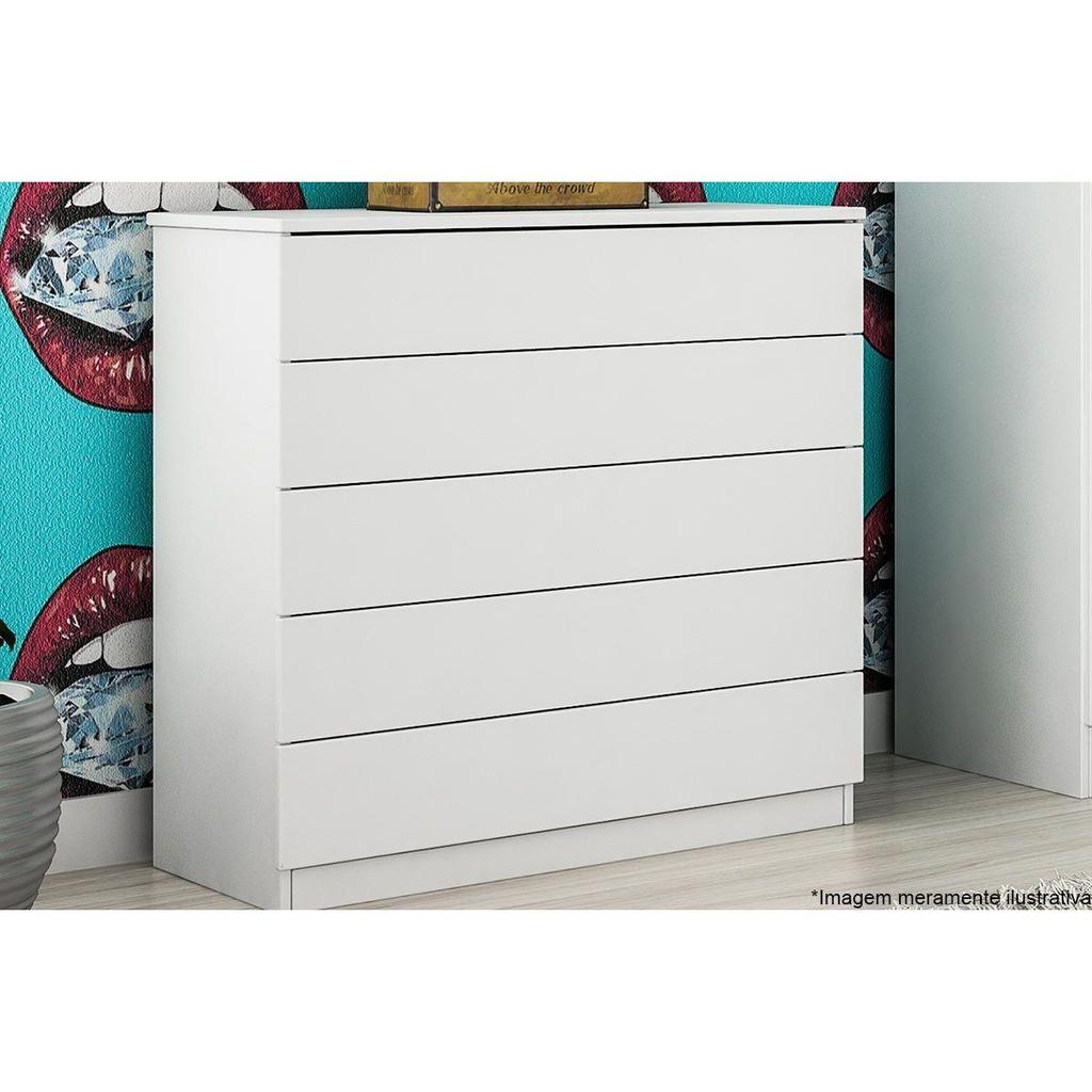 Cômoda de Quarto Premium c/ 5 Gavetas Branco/Neve – Tcil Móveis