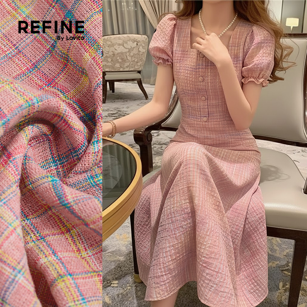(Refine by Lovito) Vestido Elegante com Botões o Primavera/verão Rosa para mulheres. LR32E051 (Refine by Lovito) Vestido Elegante com Botões o Primavera/verão Rosa para mulheres. LR32E051