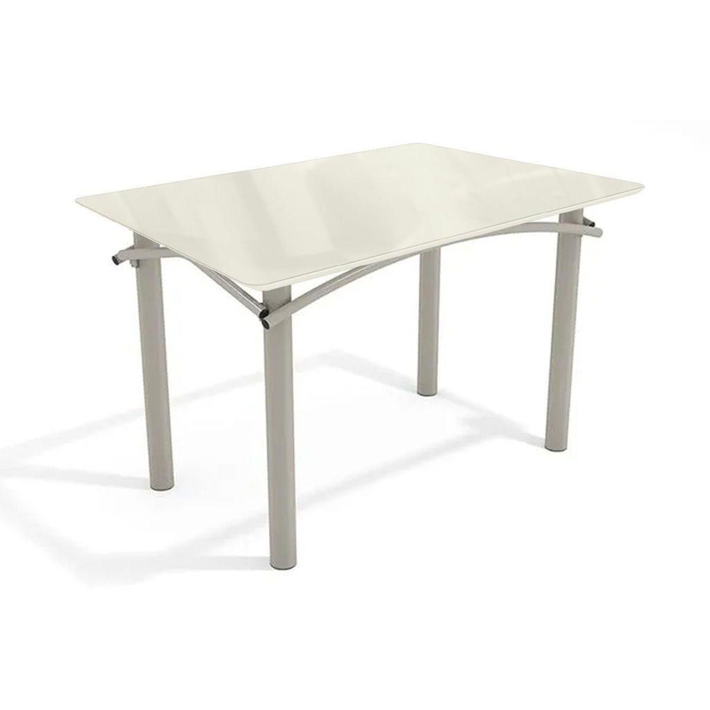Mesa de Sala Jantar Elba Tampo Madeirado c/ Vidro 120cm Niquel/Off White – Kappesberg Mesa de Sala Jantar Elba Tampo Madeirado c/ Vidro 120cm Niquel/Off White – Kappesberg