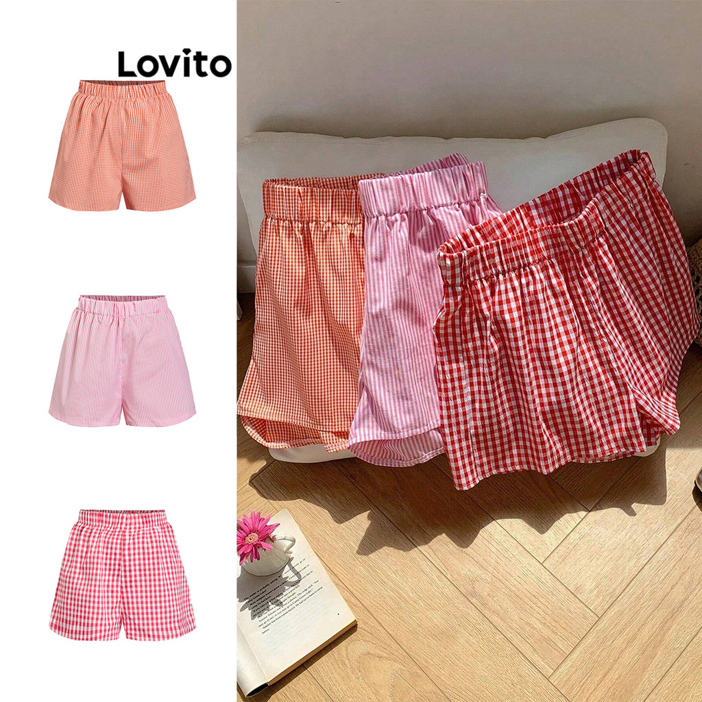 Lovito Shorts Básicos Xadrez Boho Para O Verão/primavera Feminino LBL15341 Lovito Shorts Básicos Xadrez Boho Para O Verão/primavera Feminino LBL15341